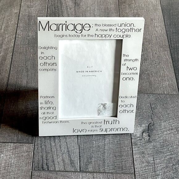 New! Lasercraft, Pearl-White, “Marriage” 5x7, Picture Frame. - Picture 1 of 5